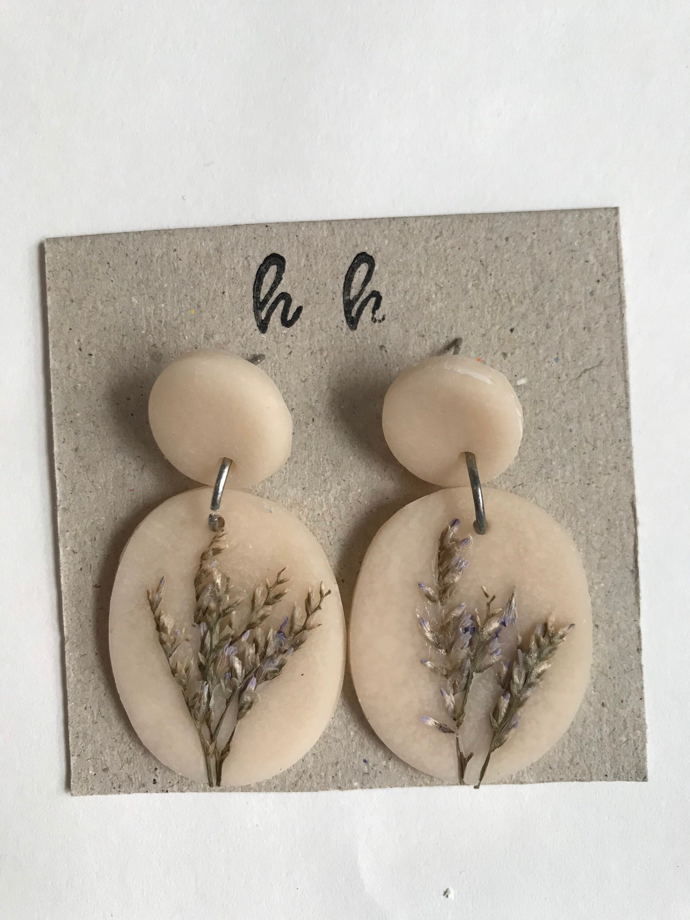 Dried flower clay earrings Etsy