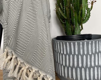 Gray Chevron Cotton Throw Blanket, Turkish Cotton Throw Blanket for Home Decor, Picnic and Luxury Gifts , Large Throw, 100 Cotton Throw