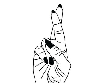 Fingers crossed hand sign language line art digital download