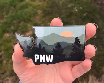 PNW Washington sticker, evergreen state, Washington state, Pacific Northwest, state sticker, mountains, seattle, Olympia, 206