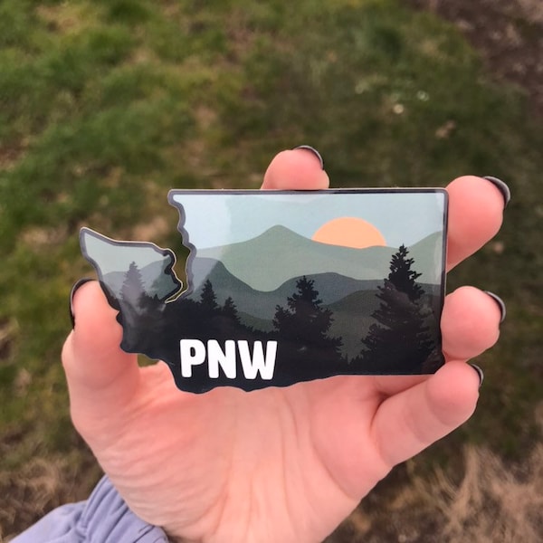 PNW Washington sticker, evergreen state, Washington state, Pacific Northwest, state sticker, mountains, seattle, Olympia, 206