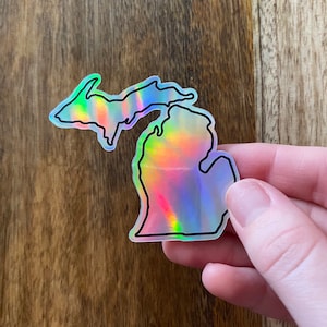 Michigan state sticker, holographic sticker, rainbow, vinyl, home state sticker