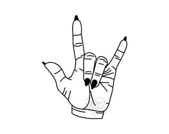 I love you hand sign language line art digital download