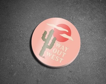 DISCONTINUED - Way out west, desert, western pink vinyl sticker
