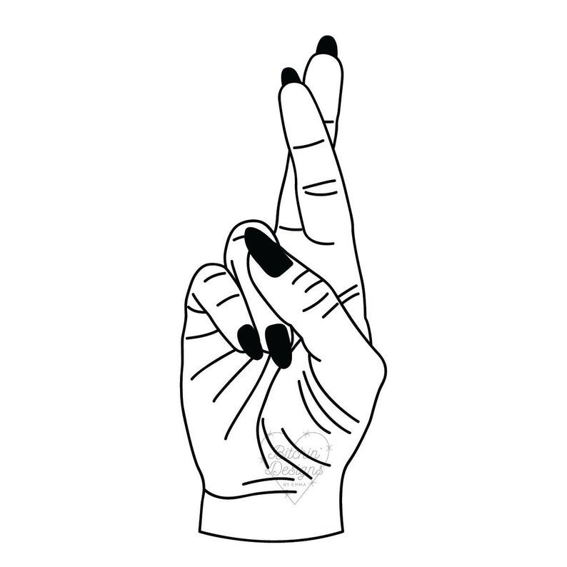 Fingers crossed hand sign language line art digital download image 1
