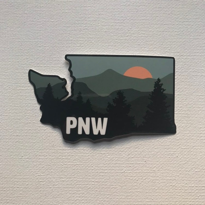 PNW Washington sticker, evergreen state, Washington state, Pacific Northwest, state sticker, mountains, seattle, Olympia, 206 image 2