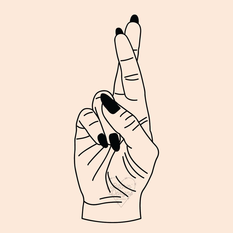 Fingers crossed hand sign language line art digital download image 2