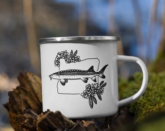 Oregon Sturgeon, Oregon Grape, Enamel Mug