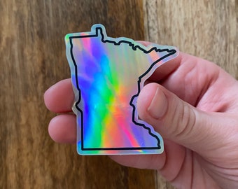 Minnesota state sticker, holographic sticker, rainbow, vinyl, home state sticker