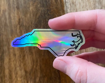 North Carolina state sticker, holographic sticker, rainbow, vinyl, home state sticker