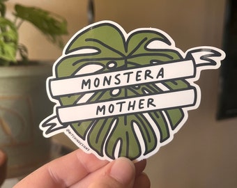 Monstera mother transparent sticker, monstera mama, plant parent bumper sticker