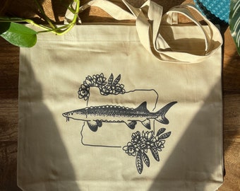 Oregon sturgeon Eco Tote Bag, Oregon grape reusable bag