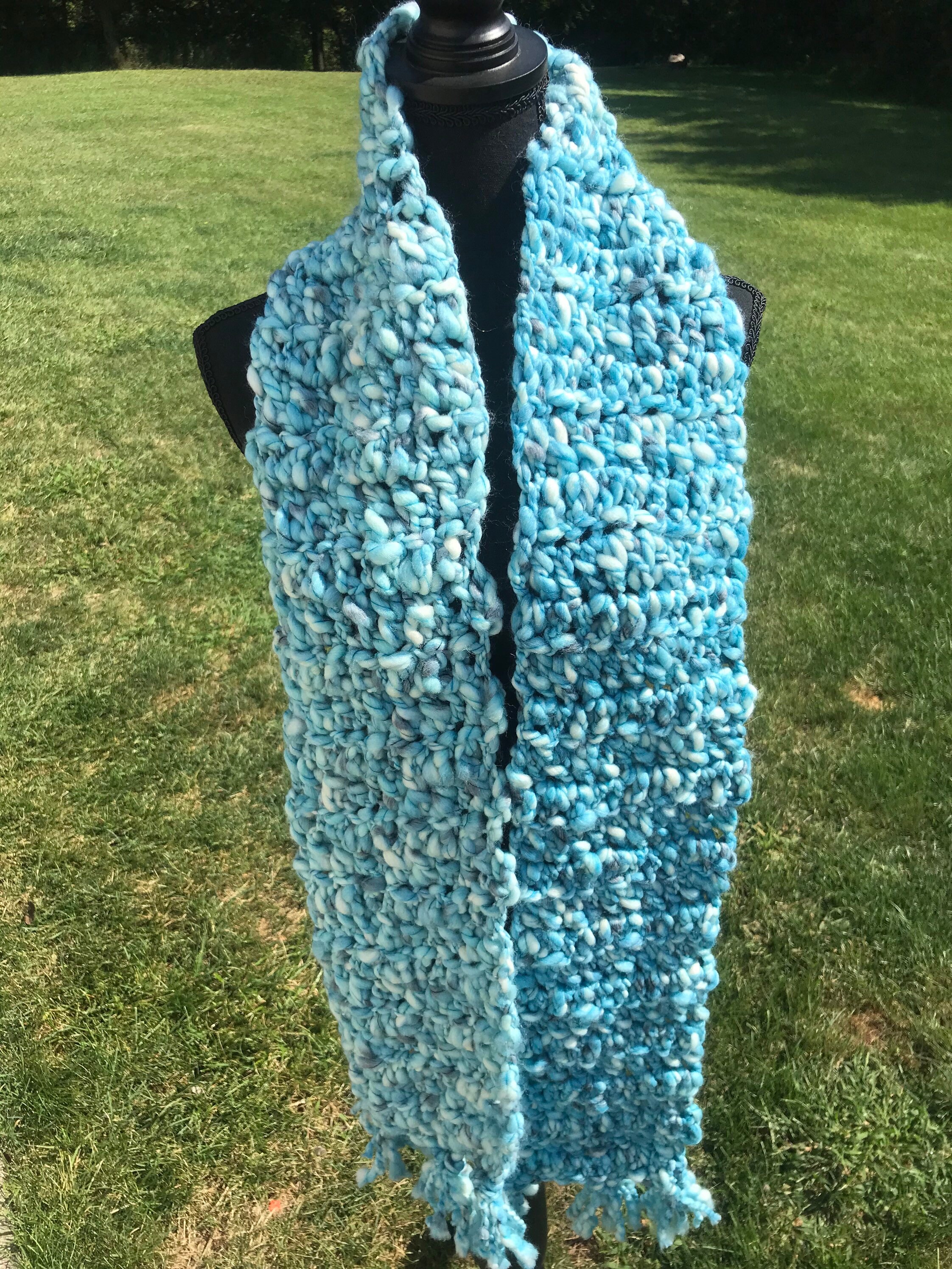 Beautiful in Blue Variegated Blue Scarf With Fringe - Etsy