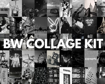 Kit de collage fotográfico estético en blanco y negro (descarga digital)