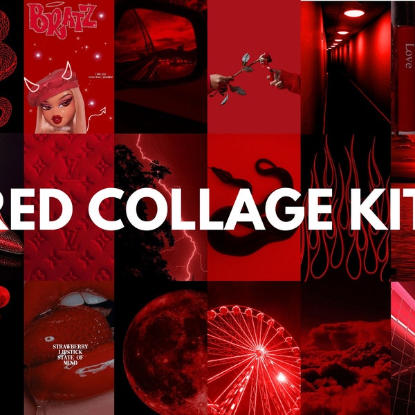 Red Wall Collage Kit , Aesthetic Red Wall Decor Collage Kit , Tezza Collage Kit Inspired (45 Pcs) DIGITAL