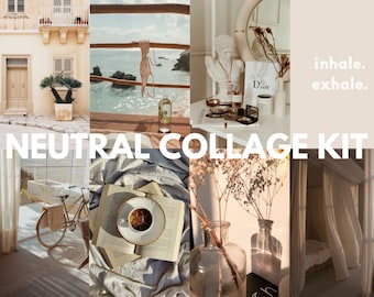 Kit de collage de fotos con estética beige: decoración bohemia neutra (60 piezas) (descarga digital)