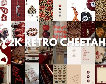 Kit de collage de pared con estampado de guepardo Y2K / Decoración de habitación indie de los 90 (Descarga digital)