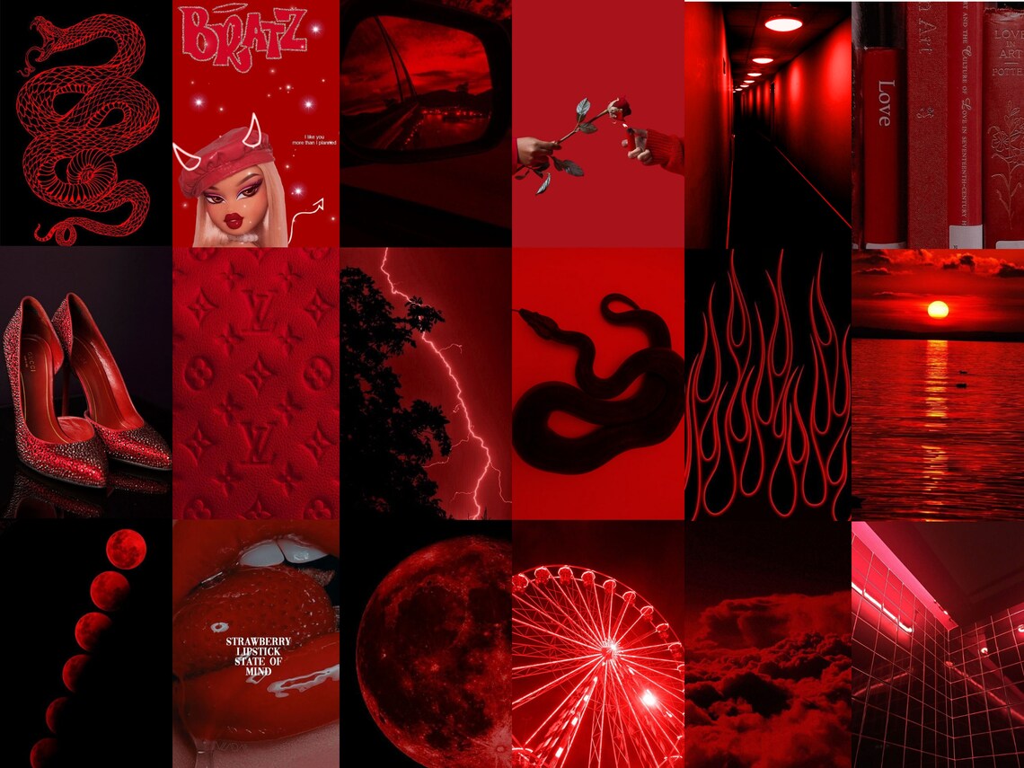 Red Wall Collage Kit , Aesthetic Red Wall Decor Collage Kit , Tezza