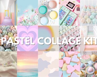 Kit de collage de pared con estética pastel, 50 piezas (descarga digital)