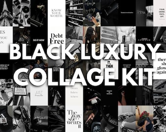 Kit de collage de pared de moda de lujo en negro: 100 fotos digitales