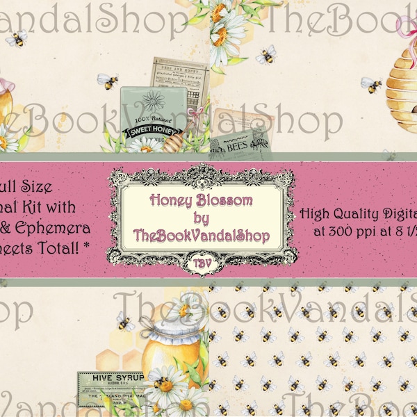 Honey Blossom: BIG Digital Journal Kit Including Pages, Ephemera, & Embellishments; Printable Junk Journal Kit by The Book Vandal Shop