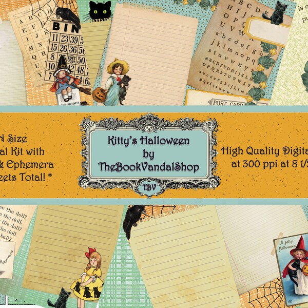 Kitty's Halloween; Halloween Themed Traveler's Notebook; October Daily; Digital Journal Kit; Printable Journal Kit by The Book Vandal Shop