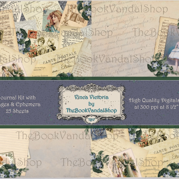 Vinca Victoria: A Digital Journal Kit Including Pages, Ephemera, & Embellishments; Printable Junk Journal Kit by The Book Vandal Shop