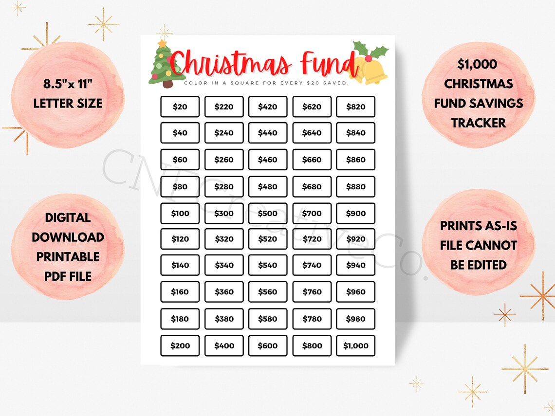 Christmas Savings Tracker Printable Holiday Savings Tracker 1k One ...