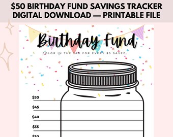 Birthday Savings Fund Tracker Printable | 50 | Fifty Dollars | Savings Goals | PDF | Digital Download