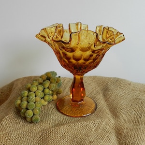 COLONIAL THUMBPRINT AMBER Glass/Pedestal Bowl by Fenton