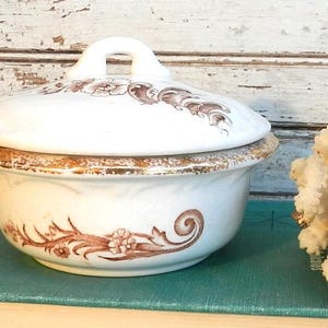 MADD0CK'S FINE P0RCELAIN 3 PIECE S0AP DiSH/BR0WN TRANSFERWARe/LIBERT0N CHINa