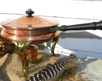 ANTiQUE CHAFING DiSH/ BLACK W00D HANDLE