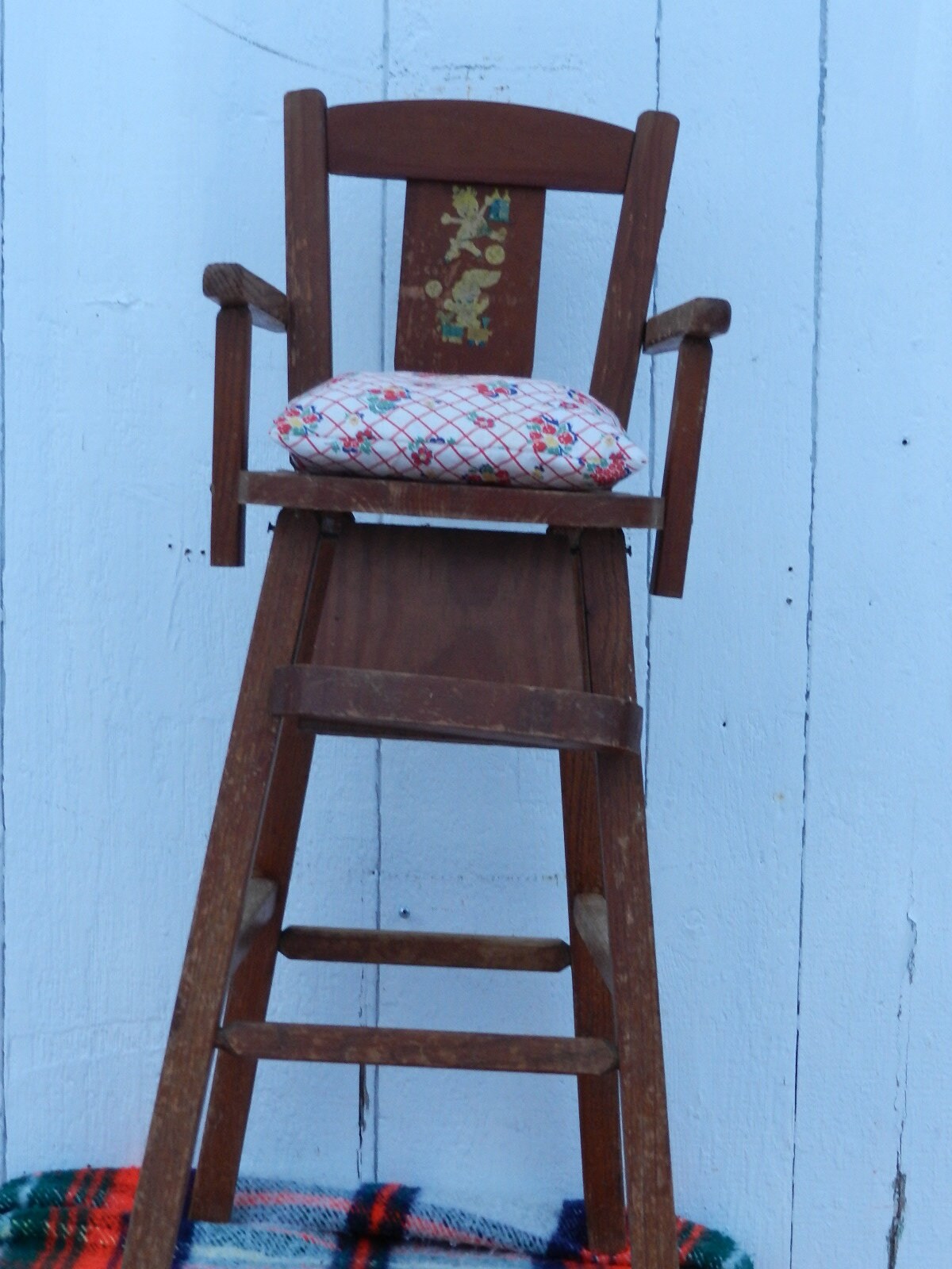 RARE CHAISE HAUTE PEINTE ALSACE XIXe pour ENFANT ou POUPEE paillée à