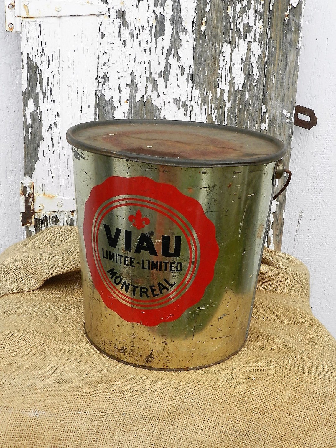 ANTIQUE METAL BUCKET/ Viau Limited Montreal Etsy