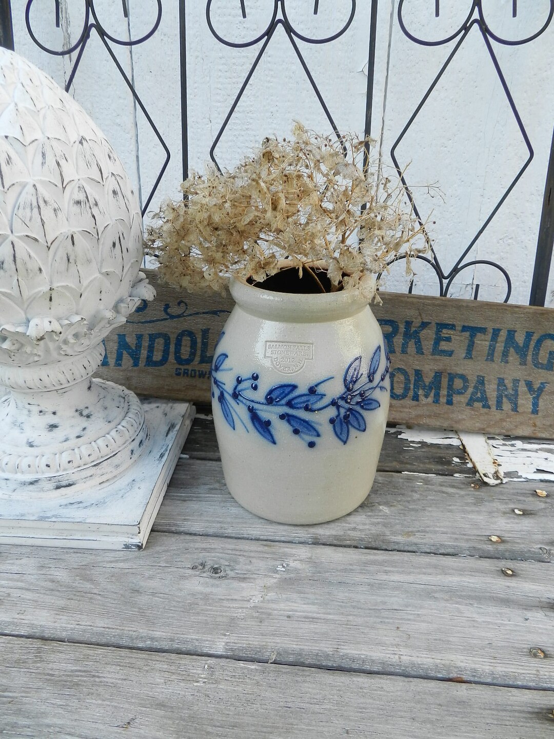 SALMON FALLS BLUEBERRY Crock/excellent/utensil Holder/ 6 Etsy