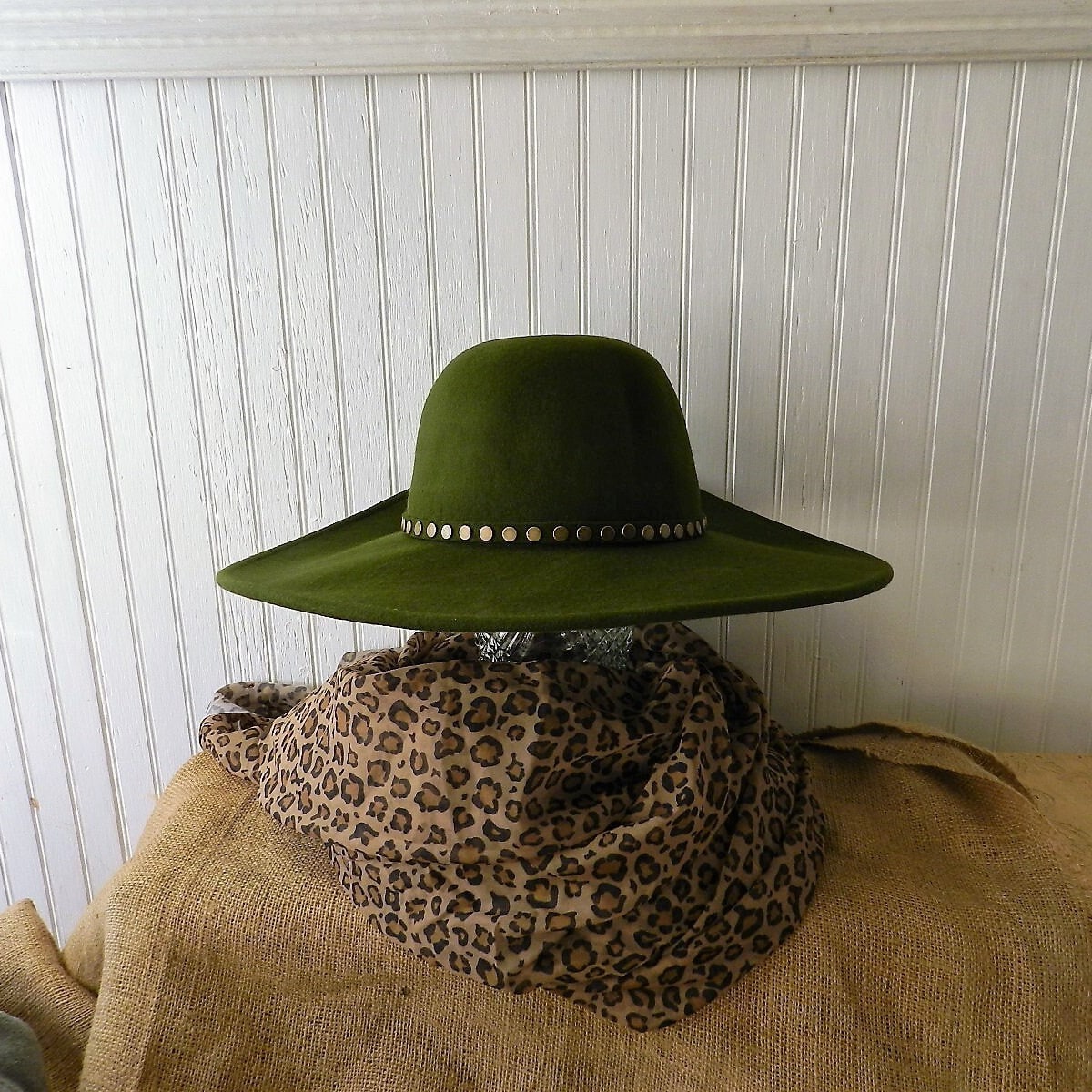 BCBGMAXAZRIA‎ Dusty Olive Wool Wide Brim Studded Hat NEW Mesh Crown Wide Brim Aussie Hat – Village Hat Shop main image 4