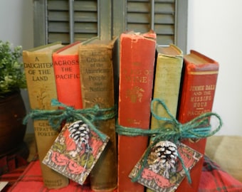 VINTAGE B00K BuNDLE/Green & Red/ Choice of 3, 4, or 6 Books
