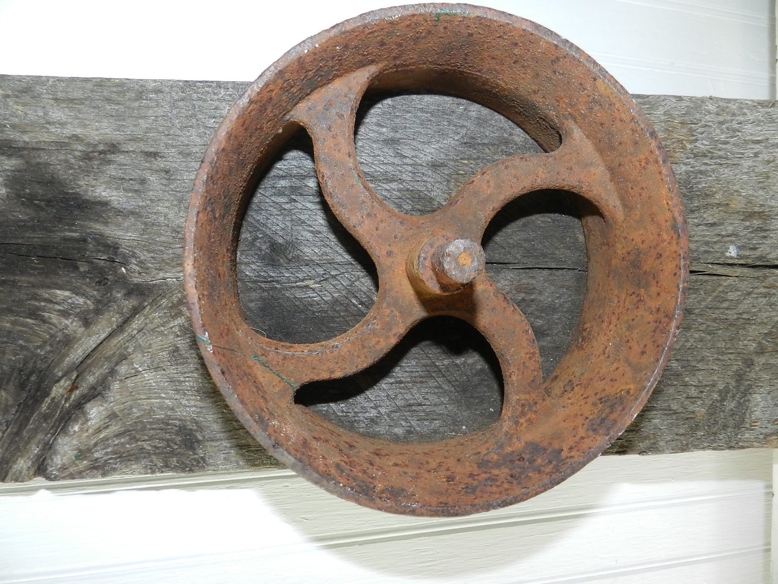 FLAT BELT PULLEY Mounted on Barn Wood Etsy