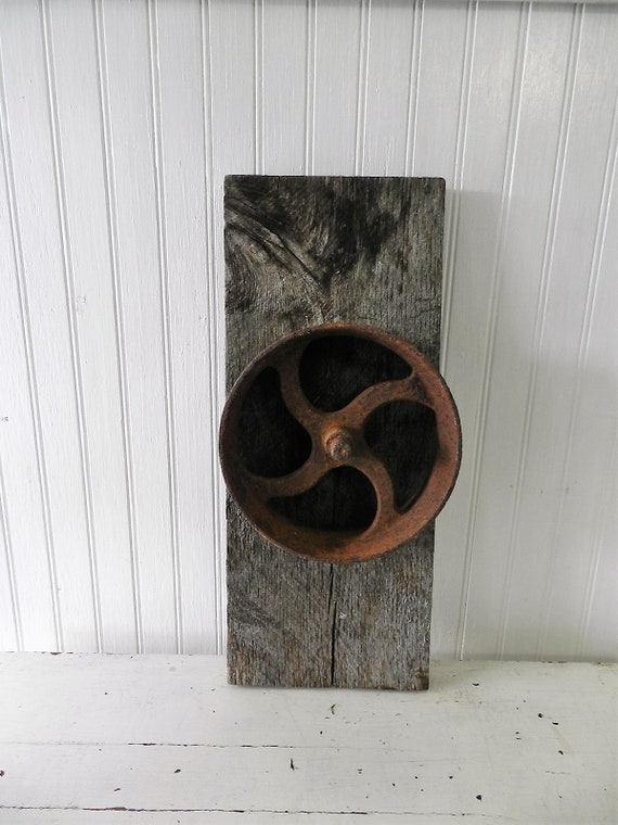 FLAT BELT PULLEY Mounted on Barn Wood Etsy