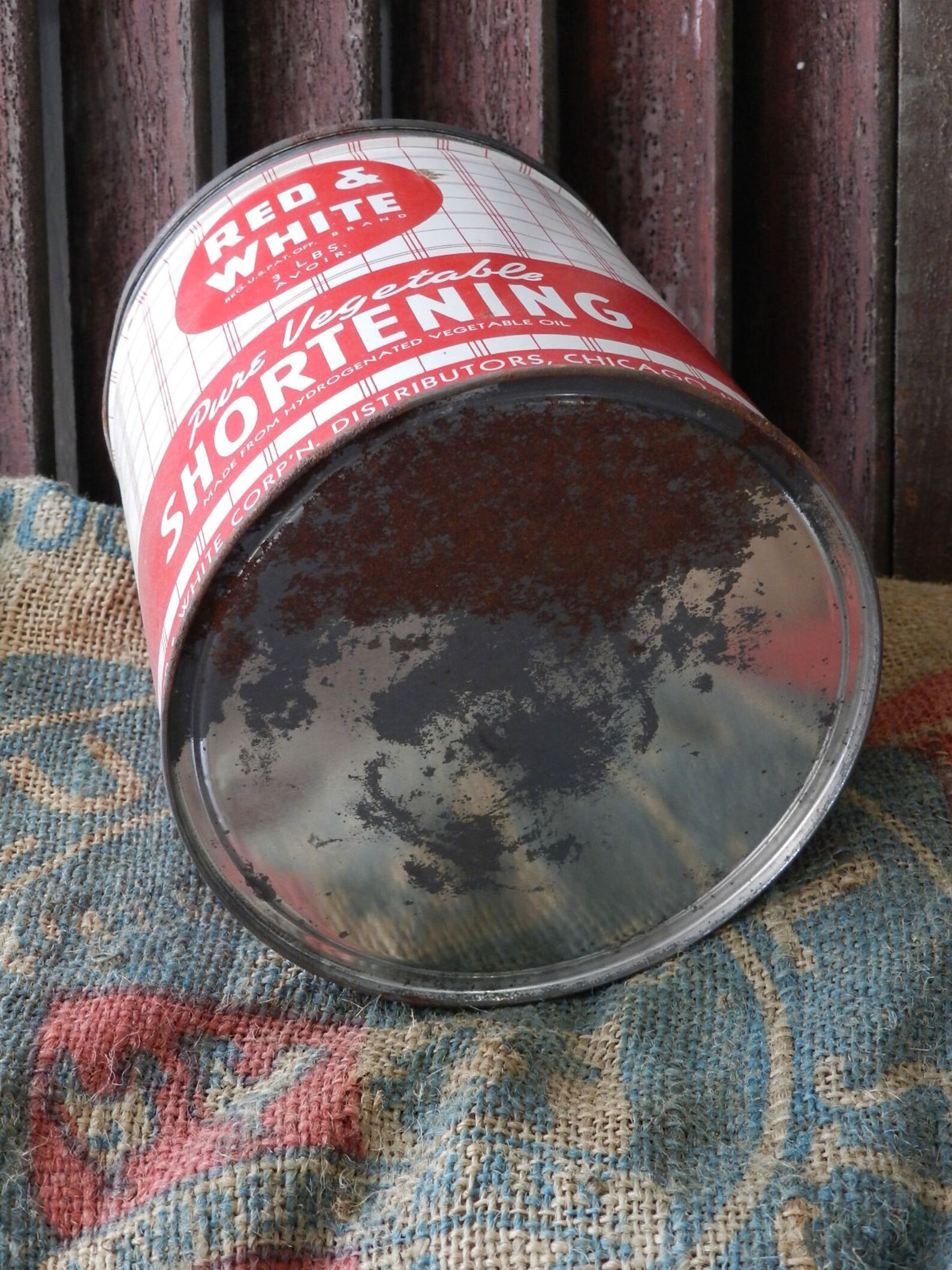 RED & WHITE SHORTENING Tin Etsy