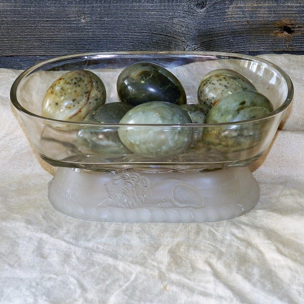 VINTAGE PEDESTAL BOWL/ Lion Base/Frosted Glass