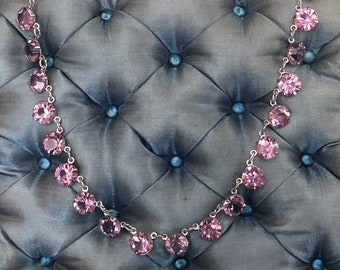 Antique Glass Crystal Purple Amethyst Color Riviere Necklace