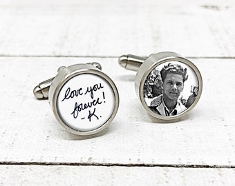 Personalized Cufflinks, Gift for Dad, Custom Photo Cufflinks, Handwritten Gifts,  Gift for Groom,  Gift From Wife, Cufflinks For Dad