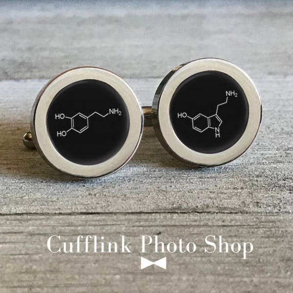 Science Cufflinks, Serotonin Molecule Cufflinks, Dopamine Molecule Cuff Links,  Anniversary Gift, Gift For Scientist, Gift For Him