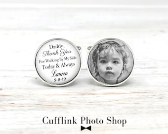 Personalized Cufflinks, Photo Cufflinks, Gift for Dad, Father Of The Bride, Daddy Thank You Cuff links, Gift From Bride, Wedding Cufflinks