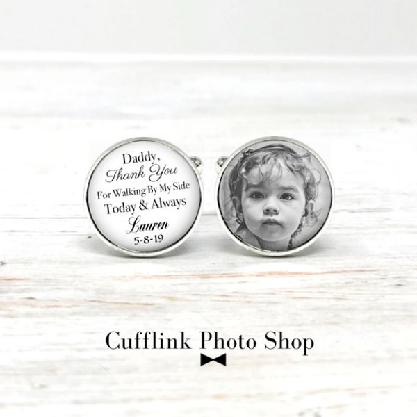 Personalized Cufflinks, Photo Cufflinks, Gift for Dad, Father Of The Bride, Daddy Thank You Cuff links, Gift From Bride, Wedding Cufflinks