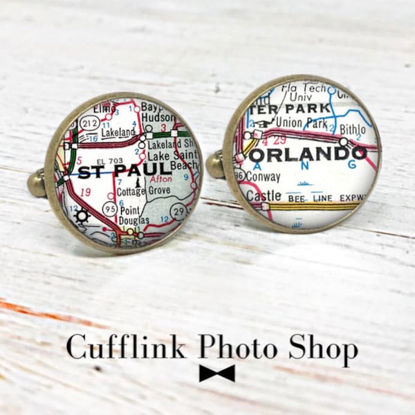 Personalized city map cufflinks,  customized 1st anniversary gift for men