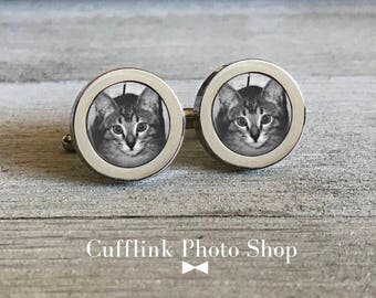 Personalized Cufflinks, Custom Photo Cufflinks, Cat Cufflinks, Pet Cuff Links, Pet Memorial Cufflinks, Gift for Cat Lover, Wedding Cufflink