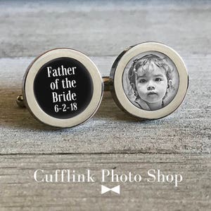 Father Of The Bride Cufflinks, Personalized Cufflinks, Custom Cufflinks, Photo Cufflinks, Gift From Bride, Gift For Dad, Wedding Cufflinks