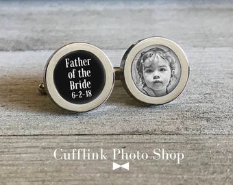 Father Of The Bride Cufflinks, Personalized Cufflinks, Custom Cufflinks, Photo Cufflinks, Gift From Bride, Gift For Dad, Wedding Cufflinks